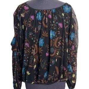 Free People Wildflower Honey PeasantTop Womens Medium Black Mesh Boho Whimsygoth